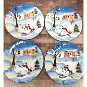 StoneLite Snowman Winter Scene Plates Set Of 4